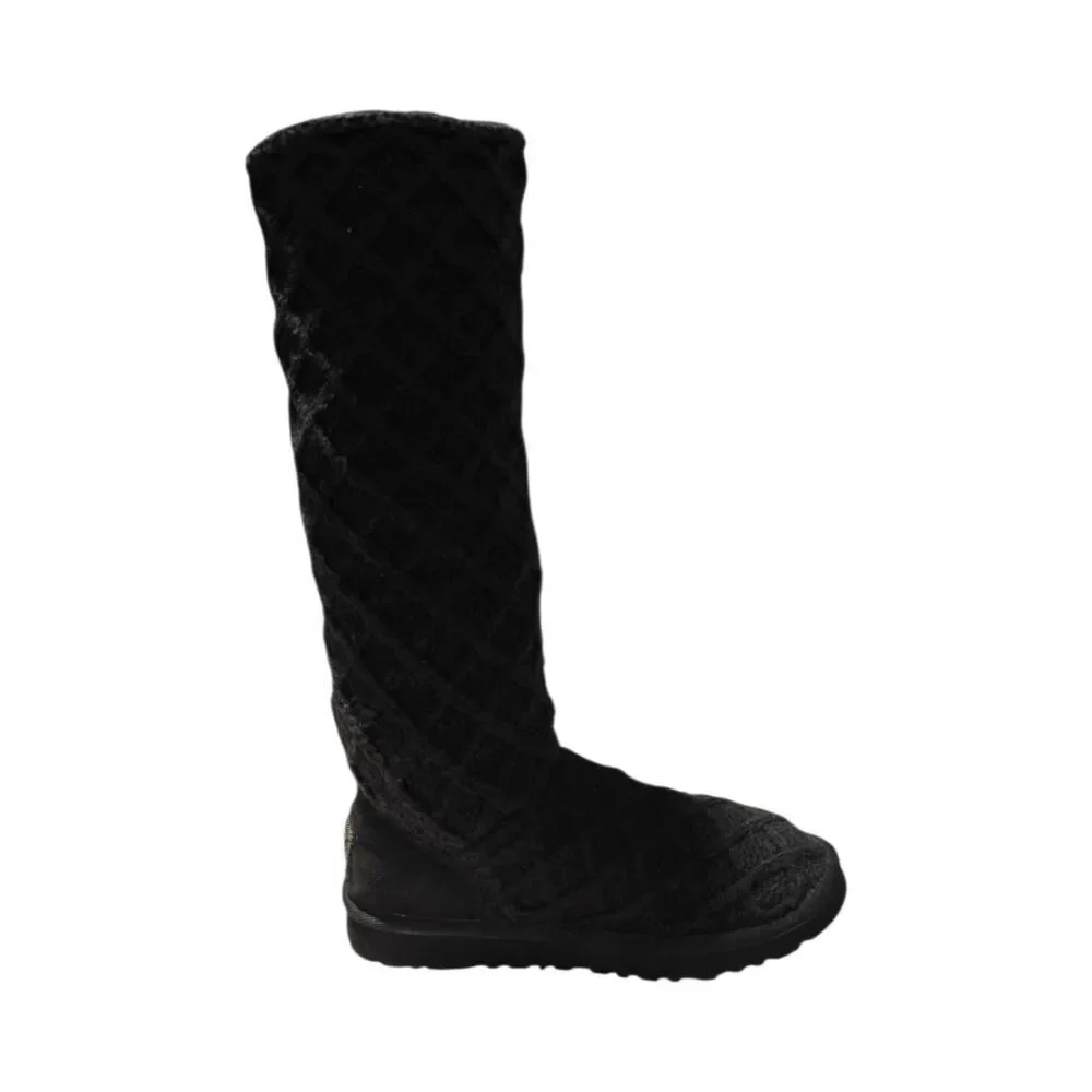 UGG Lattice Cardy Tall Black Knit Winter Boot Size 7